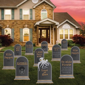 Pirate Tombstones, 11pc Halloween Yard Art, Yard Card Lawn Sign Set