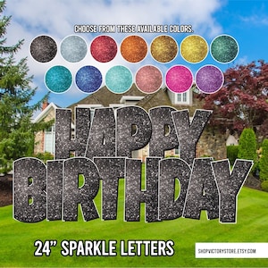 24" Sparkle Happy Birthday Quick Set Yard Sign Letters | 5pc Outdoor Lawn Decorations | Yard Card Rental Business | Luckiest Guy Font