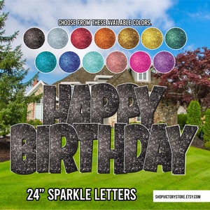 24" Sparkle Happy Birthday Quick Set Yard Sign Letters | 5pc Outdoor Lawn Decorations | Yard Card Rental Business | Luckiest Guy Font