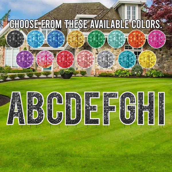 18” Disco Sparkle Alphabet Yard Sign Letters, 26pc, Outdoor Lawn Decorations, Yard Card Rental Business, Bebas Font