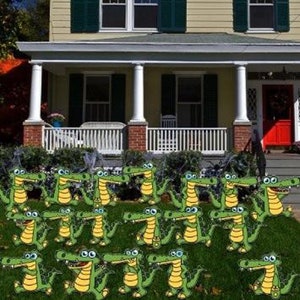 Funny Gators Yard Sign Decorations | 18pc Kids Birthday Party Yard Art | Yard Card Rental Business