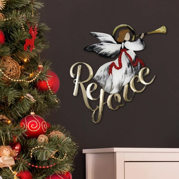 Rejoice Angel | Christmas Decoration | Christian Christmas | Hand Painted Wall Art | Christmas Word Decor | 3D Wall Sign | Word Cutout