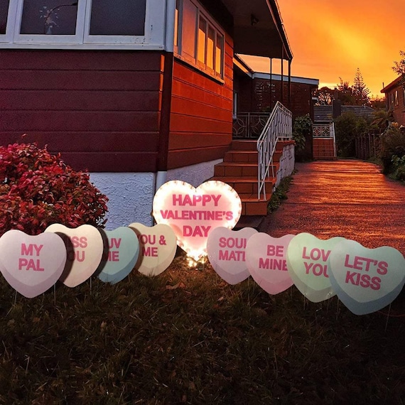 Light up Candy Hearts, 9pc Valentines Day Yard Art, Yard Card Lawn