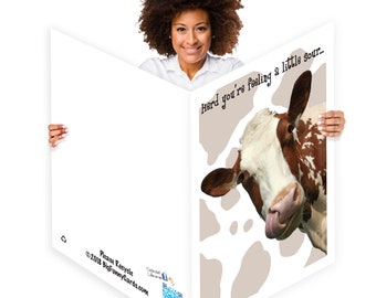 Jumbo Greeting Cards: Giant Get Well Card, 2Feet, 3 Feet, or 4 Feet Tall Card with Envelope, Funny Cow Design