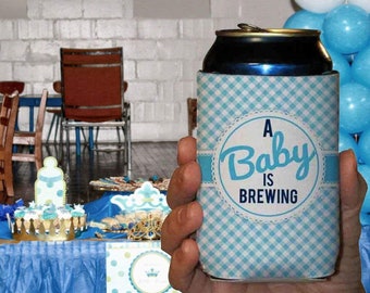 A Baby Is Brewing - Boy, Baby Shower Can Coolers + Custom Name & Due Date