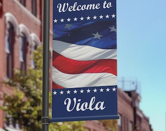 Pancarta patriótica personalizada para mástil de ciudad, 24x48 pulgadas, doble cara / Pancarta municipal para calle, EE. UU.