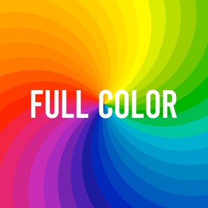 May include: A colorful spiral design with the text "FULL COLOR" in the center.