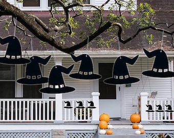 Hanging Witch Hats, 12pc or 24pc Halloween Yard Art, Yard Card Lawn Sign Set