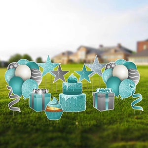 Mint Green Sparkle Flair Accessories, 12pc Birthday Yard Card Lawn Sign Set