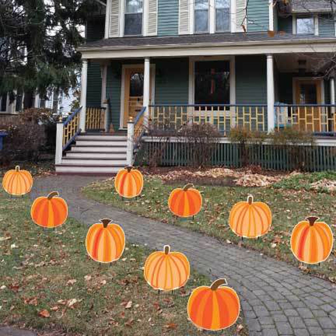 Orange Pumpkin Pathway Markers 9pc Halloween Yard Sign Yard Etsy