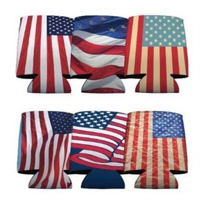 American Flag Can Coolers, Set of 6 Different Designs | Dye-sublimated Can Coolers