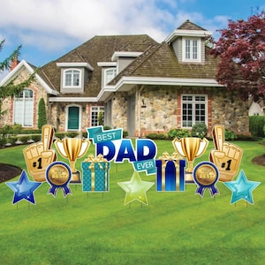 Best Dad Ever Fathers Day Yard Sign Decoration Set | 12pc Father’s Day Yard Card