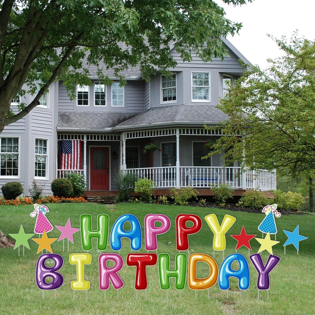 Happy Birthday Yard Sign Balloon Letters Yard Card, 18 Inch Letters ...