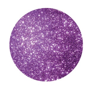 May include: A circle of purple glitter with a white background.