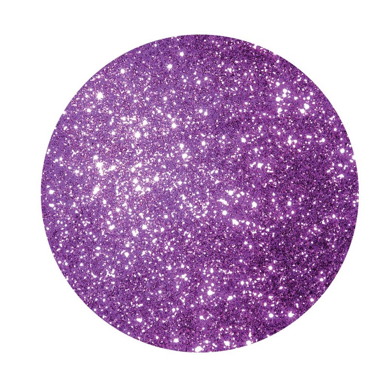 May include: A circle of purple glitter with a white background.