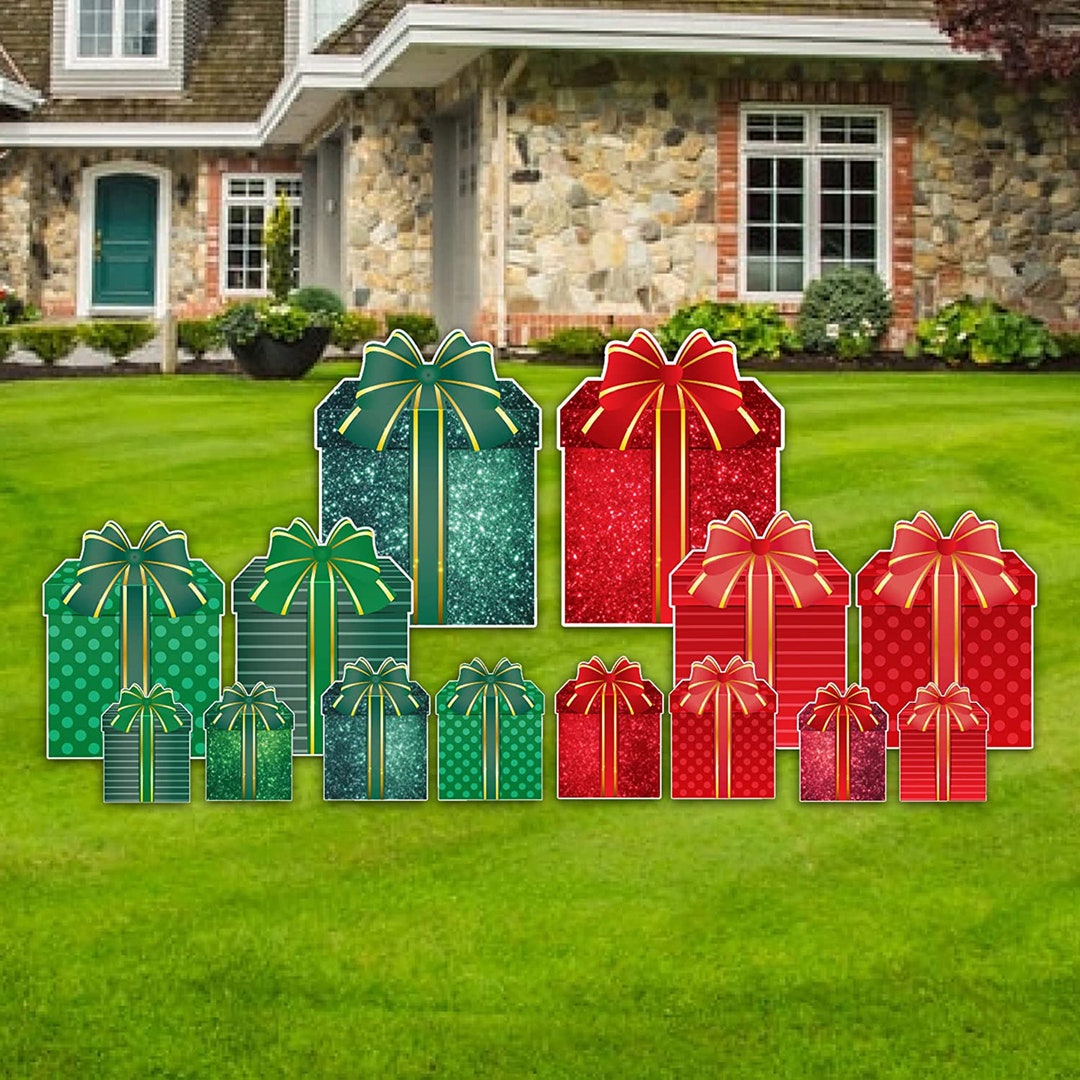 Jumbo Christmas Presents Yard Card Display 14pc Christmas Yard Signs