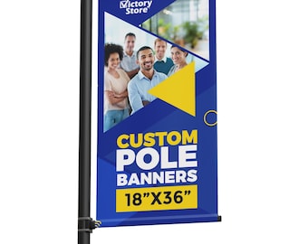 Banner personalizado para mástil de 18"x36", impresión a doble cara, bolsillos para mástil de 3" y ojales.