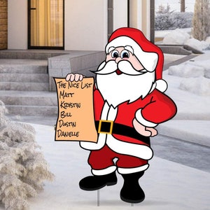 Santa&#39;s Nice List + 5 Custom Names, 1pc Christmas Yard Art, Yard Card Lawn Sign Set