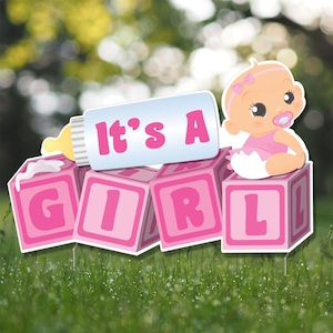 It&#39;s A Girl! Die Cut Baby Blocks Baby Announcement, Baby Shower Yard Art, Yard Card Lawn Sign Set