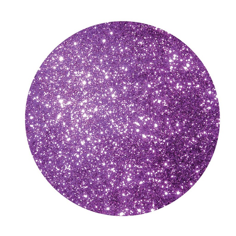 May include: A circle of purple glitter with a white background.