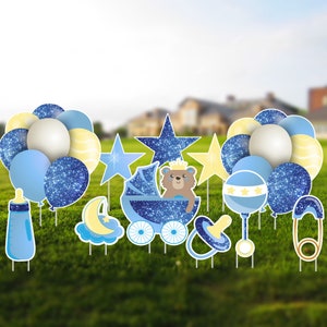 Blue Glitter Baby Shower Accessories 11pc Yard Art It's A Boy Yard Sign