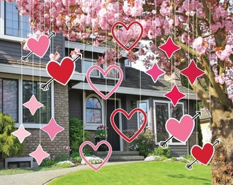 Valentine's Day Red Hearts Yard Decorations, 20 Red Hearts Multiple Sizes,  Red Waterproof Corrugated Plastic 