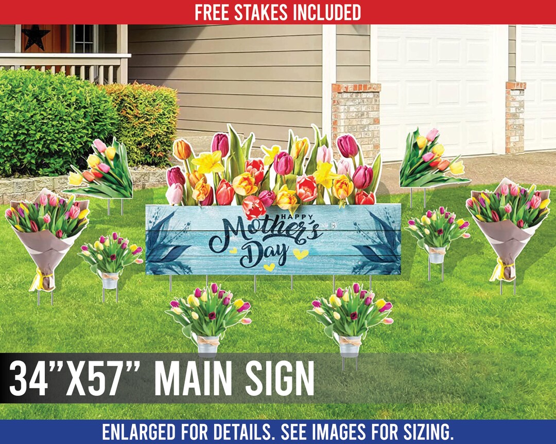 Happy Mother's Day Yard Art Flower Bouquet Design 9pc Mothers Day Yard