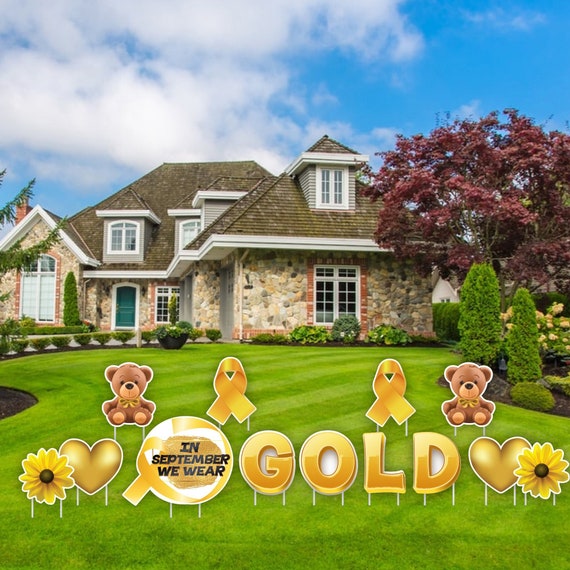 In September We Wear Gold, Childhood Cancer Awareness, 13pc Yard Card Lawn Sign Set