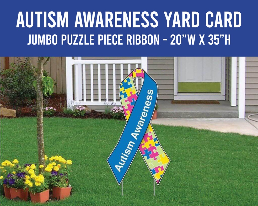 Large Autism Awareness Puzzle Ribbon Yard Sign | Autism Puzzle Lawn ...