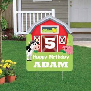 Happy Birthday Barnyard Sign + Custom Name and Age, 1pc Birthday Yard Art, Yard Card Lawn Sign Set
