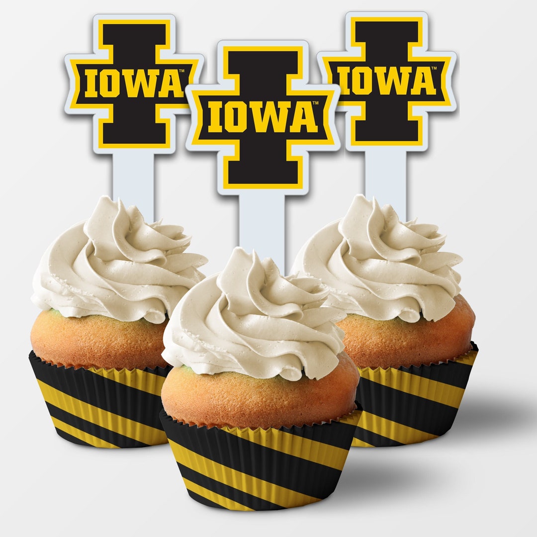 University of Iowa Logo Cupcake Toppers, Plastic Cupcake Topper Sticks