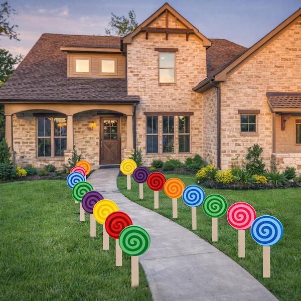 Colorful Lollipop Yard Decorations, Candy Theme Party Pathway Stakes, Birthday Lawn Decor