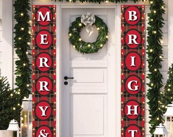 Merry & Bright Double Door Banners, Red/White Vinyl Banners