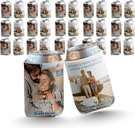 Custom Photo Can Coolers – Personalized Wedding, Birthday & Family Party Favors