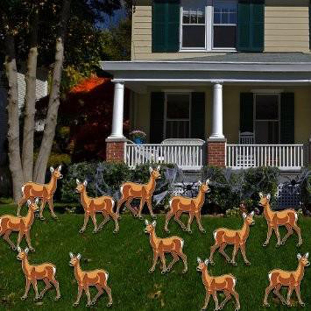 Deer Yard Decorations, 12pc Birthday Yard Art, Yard Card Lawn Sign Set