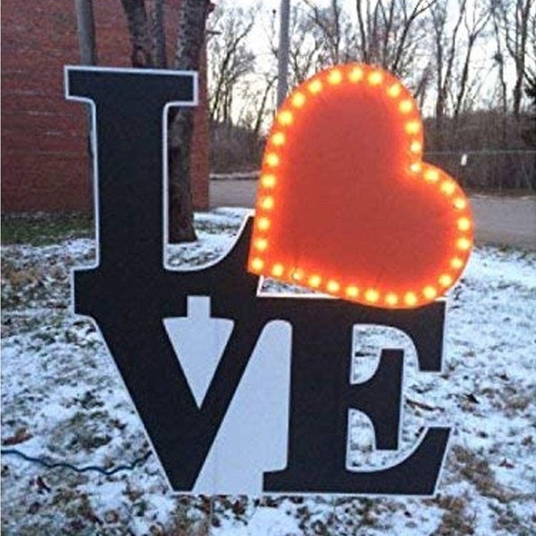 Love, Light Up Heart Yard Card Panneau de pelouse