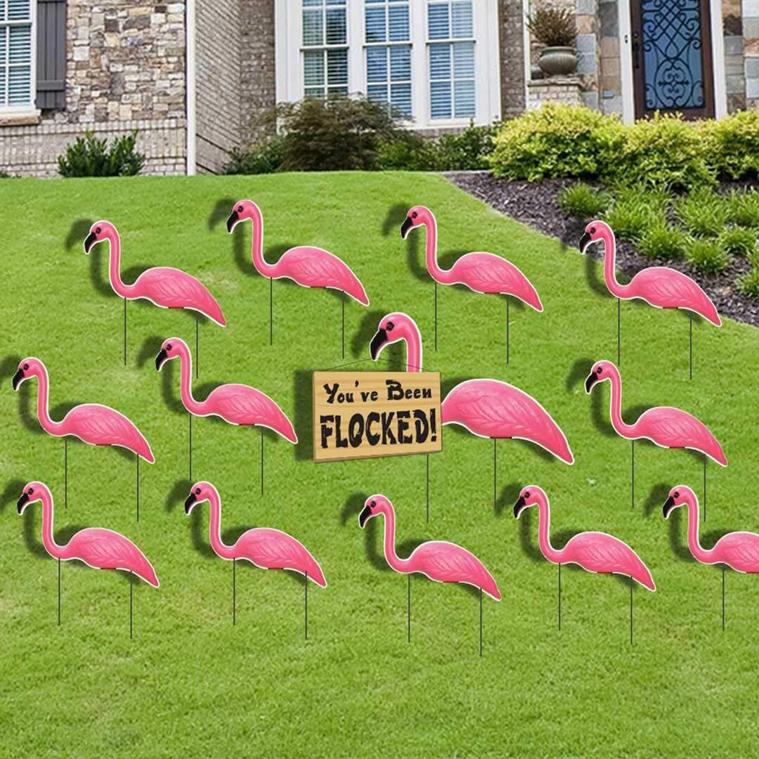 Youve Been Flocked Pink Flamingos, 13pc Yard Sign Set Etsy
