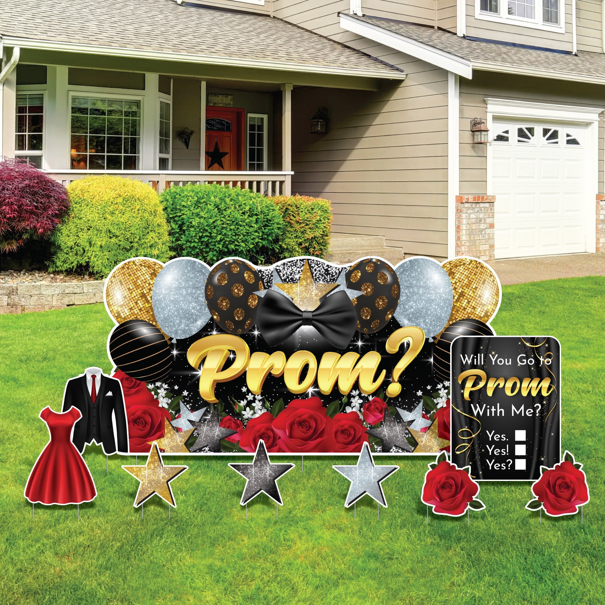 Oversized Will You Go To Prom With Me? Yard Sign Set | 9pc Promposal Yard Art | Prom Proposal Decor