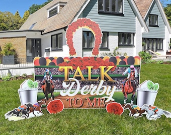 Red, Black & Gold Oversized "Talk Derby To Me" Derby Yard Card Display | 8pc Derby Day Yard Signs | Yard Card Rental Business