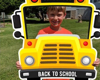 School Bus Photo Booth Frame: Back to School Selfie Prop