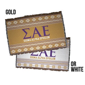 Sigma Alpha Epsilon Throw Blanket | Christmas Sweater Design | Officially Licensed Fraternity Throw Blanket