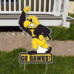 University of Iowa Herky Yard Sign- Go Hawks!, 11x18 Inches 2pc Birthday Yard Art, Yard Card Lawn Sign Set