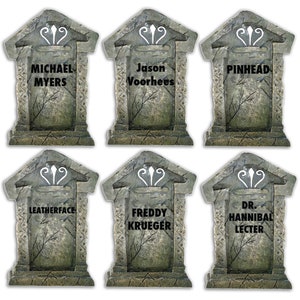 Serial Killer Tombstones, 6pc Halloween Yard Art, Yard Card Lawn Sign Set image 4