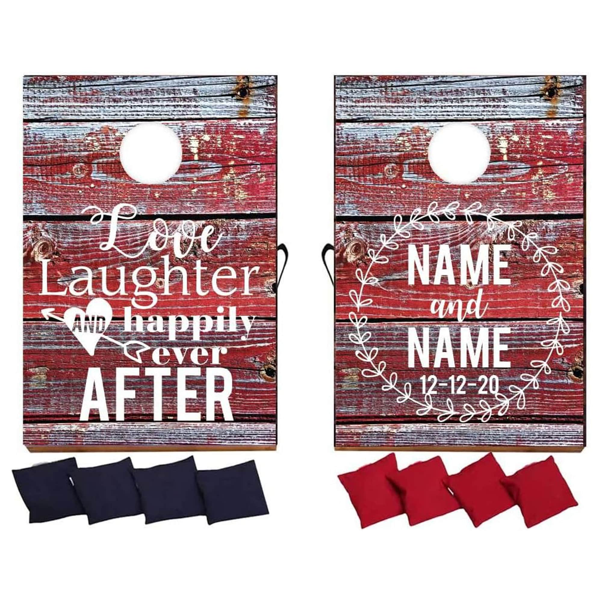 Rustic Wedding Cornhole Boards  + Custom Names & Date | Love, Laughter, and Happily Ever After | Custom Wedding Bag Toss Yard Game
