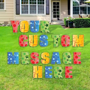 Custom Yard Letters, 20 Inch, Confetti Print, Personalized Name, Yard Sign, Metal Stakes, Available in Multiple Colors