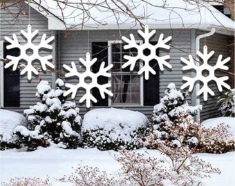 18" Jumbo Hanging Snowflakes, 15pc Christmas Yard Art, Yard Card Lawn Sign Set