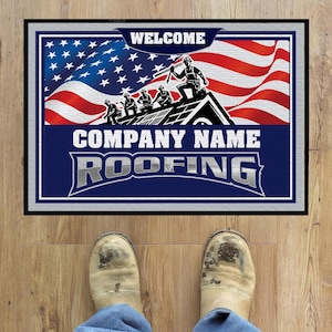 Custom Roofing Company Doormat, 24x36 Inches, Personalized Roofing Business Rug, Rubber Backing, Tufted Loop Top