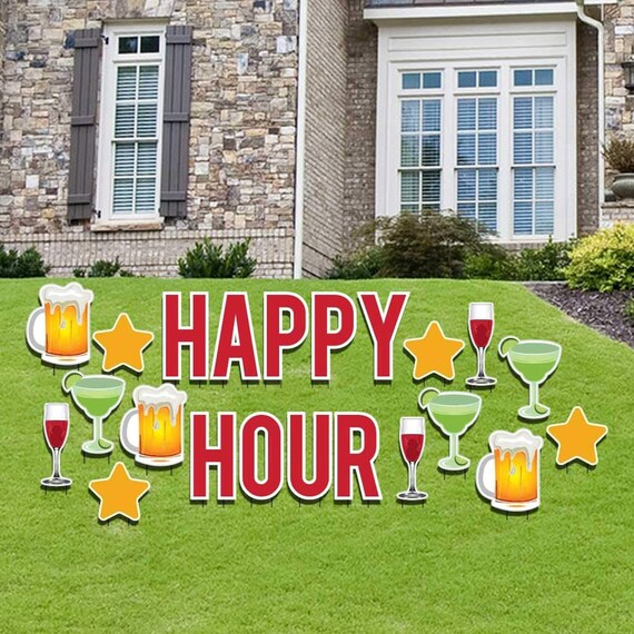 Red Happy Hour Yard Letters With Drinks & Stars 22pc Birthday Etsy