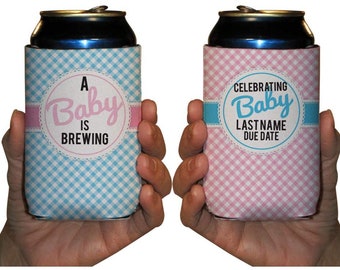 A Baby Is Brewing - Boy or Girl, Gender Reveal Can Coolers + Custom Name & Due Date