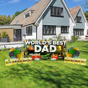 World’s Best Dad Oversized Fathers Day Yard Sign Decoration Set | 5pc Father’s Day Yard Card